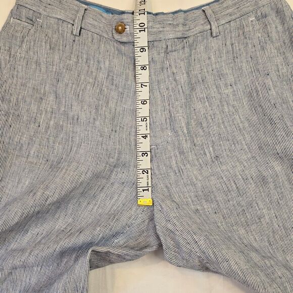 J.McLaughlin Flat Front Linen Shorts Men's Size 33 9in Blue White Stripe Preppy - Picture 7 of 8